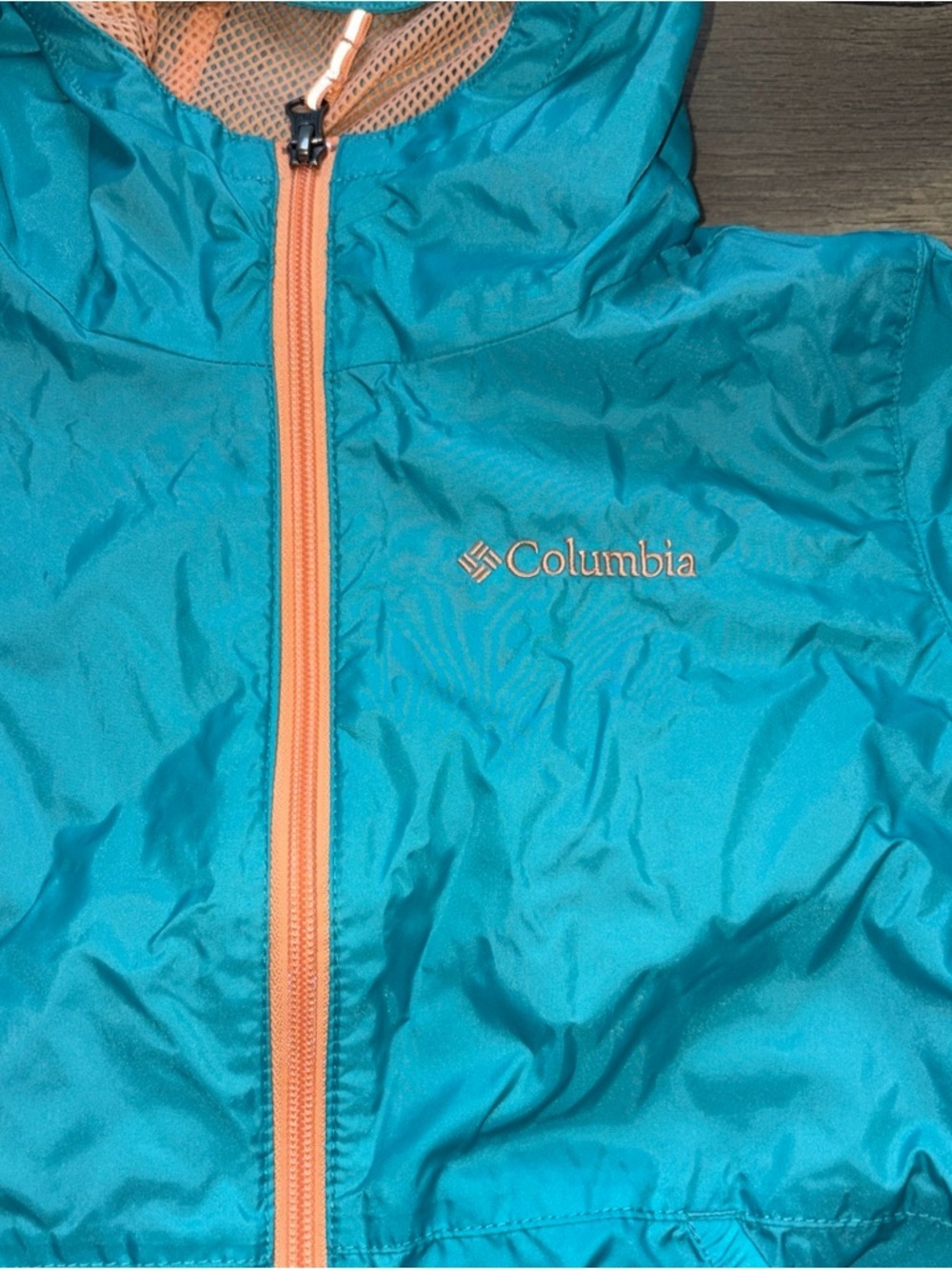 Columbia Youth Girls S Windbreaker Lightweight Hoodie Full Zip Aqua Green Jacket - Picture 2 of 4
